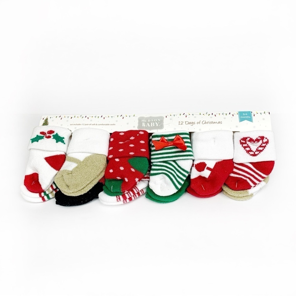 Festive Holiday Themed 0-6 Month Girls 12 Pack Baby Socks - Picture 2 of 10